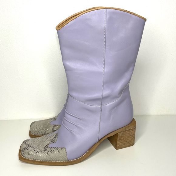 ELLE Cowboy Western Leather Boot Lavender Italy Sz 38 - Picture 4 of 13